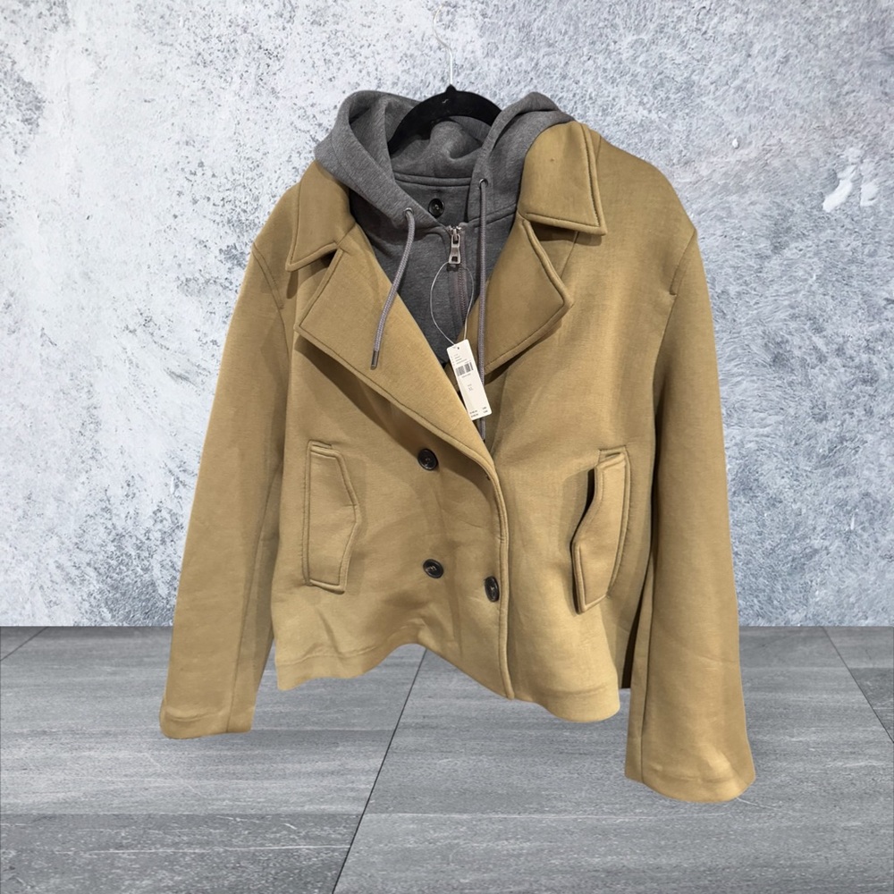 Maeve Olive Green Jacket with removable hoodie Tailored Design, Smooth Texture - Picture 5 of 8